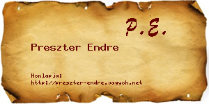 Preszter Endre névjegykártya